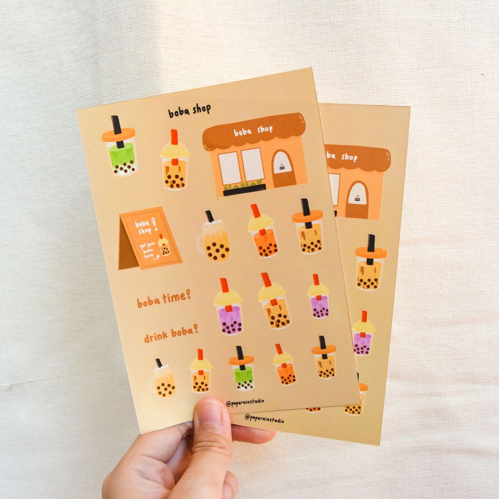 boba shop sticker sheet